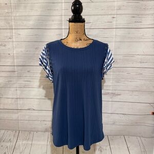 Blue Striped Sleeve Women's Top